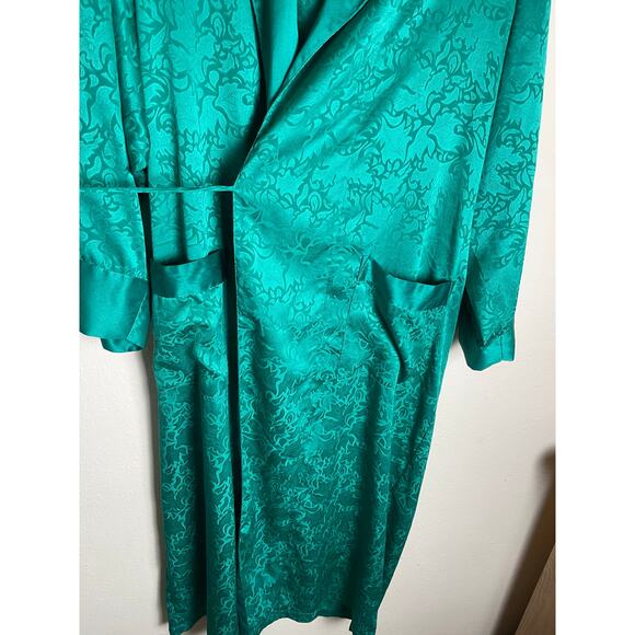VTG Victoria Secret Gold Label Robe Women's Emerald Green L Floral Satin Fairy - Picture 12 of 16